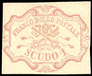 1852 - 1 scudo rosa carminio (11), gomma ... 