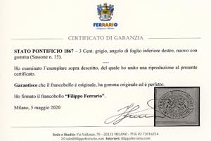 1867 - 3 cent. grigio (15), angolo ... 