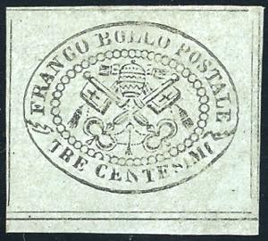 1867 - 3 cent. grigio (15), bordo di foglio, ... 