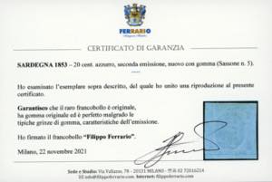 1853 - 20 cent. azzurro (5), ... 