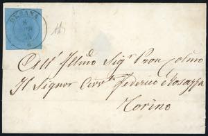 1854 - 20 cent. azzurro (5), perfetto, su ... 