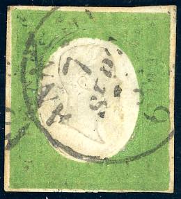 1854 - 5 cent. verde giallo (7), usato, ... 