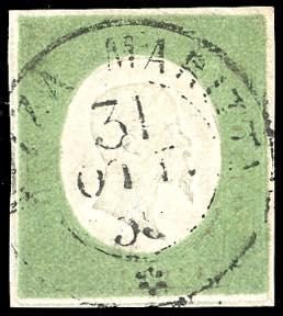 1854 - 5 cent. verde reseda (7b), perfetto e ... 