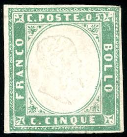1855 - 5 cent. verde smeraldo (13d), gomma ... 