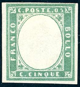1855 - 5 cent. verde smeraldo (13d), nuovo ... 