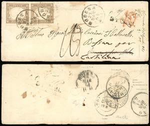 1861 - 10 cent. bruno tenue (14Ch), coppia ... 