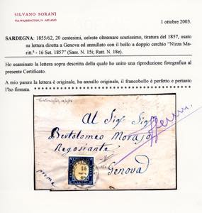 1857 - 20 cent. celeste oltremare ... 