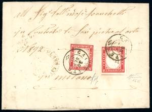 1863 - 40 cent. rosa carminio (16E), due ... 