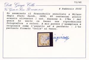 1860 - 80 cent. giallo arancio ... 