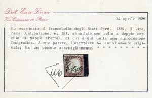 1861 - 3 lire rame (18), margini ... 