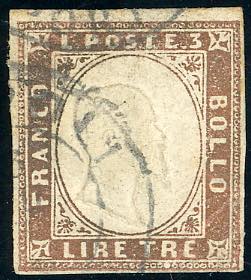 1861 - 3 lire rame (18), margini completi, ... 