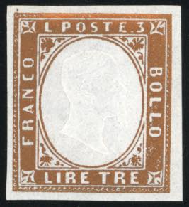 1861 - 3 lire rame vivo (18A), gomma ... 