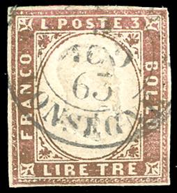 1861 - 3 lire rame vivo (18A), usato, ... 