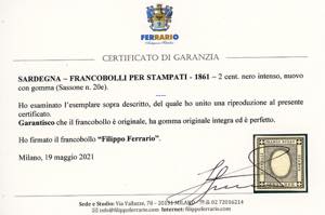 1861 - 2 cent. nero intenso (20e), ... 