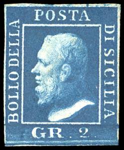1859 - 2 grana azzurro scurissimo (8a), ... 