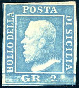 1859 - 2 grana azzurro, III tavola, carta di ... 