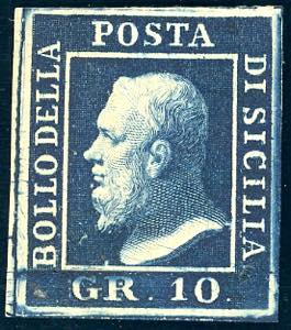 1859 - 10 grana indaco (12b), gomma ... 
