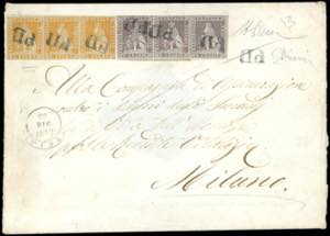 1857 - 1 soldo arancio su grigio, striscia ... 