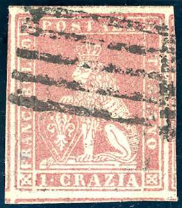 1851 - 1 crazia carminio su azzurro (4b), ... 