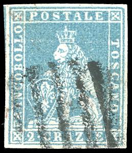 1851 - 2 crazie azzurro chiaro su grigio ... 