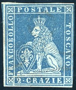 1851 - 2 crazie azzurro su grigio (5d), tre ... 