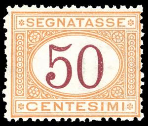 1870 - 50 cent. ocra e carminio (9), gomma ... 