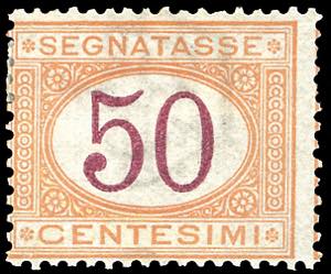 1870 - 50 cent. ocra e carminio (9), gomma ... 
