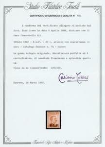 1922 - 20 cent., soprastampa BLP ... 