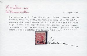 1923 - 60 cent. soprastampa BLP ... 
