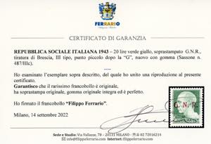 1943 - 20 lire soprastampa G.N.R. ... 