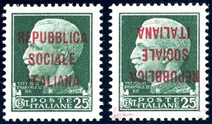 1944 - 25 cent., due esemplari con scambio ... 