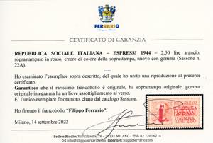 1944 - 2,50 lire soprastampato in ... 