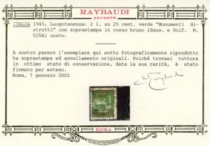 1945 - 2 lire su 25 cent. verde, ... 