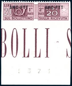 PACCHI POSTALI 1949 - 20 lire, soprastampa ... 