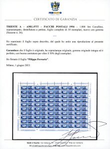 PACCHI POSTALI 1954 - 1.000 lire ... 