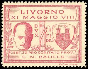 LIVORNO 1930 - 30 cent. Mussolini rosa (1), ... 