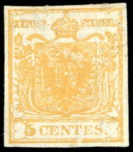 1850 - 5 cent. arancio (1h), nuovo, gomma ... 