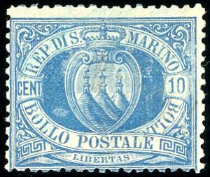 1877 - 10 cent. azzurro Stemma (3A), ... 