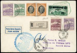 1933 - 20 lire su 3 lire Zeppelin, 5 cent., ... 