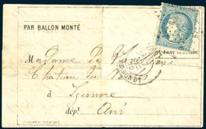FRANCIA POSTA AEREA BALLON MONTE 1870 - 20 ... 