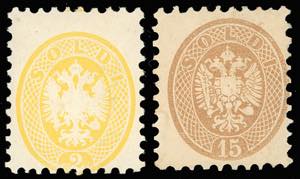 1864 - 2 soldi giallo e 15 soldi bruno, ... 