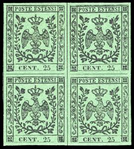 1852 - 25 cent. verde, errore di ... 