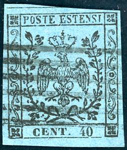 1852 - 40 cent. celeste (5), usato, ... 