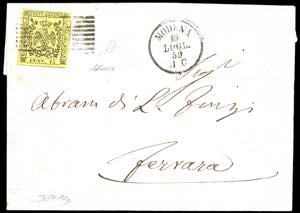 1859 - 15 cent. giallo (3), perfetto, su ... 