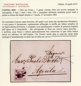 1860 - 2 grana violetto, falso per ... 