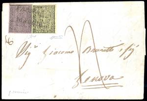 1853 - 5 cent. giallo e 25 cent. violetto, ... 