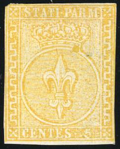 1853 - 5 cent. giallo arancio (6), varietà ... 