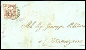 1858 - 25 cent. bruno lilla (10), perfetto, ... 