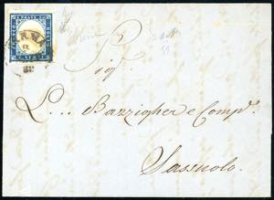 1859 - 20 cent. azzurro (A8), di Sardegna, ... 