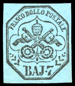 1852 - 7 baj azzurro (8), gomma originale, ... 